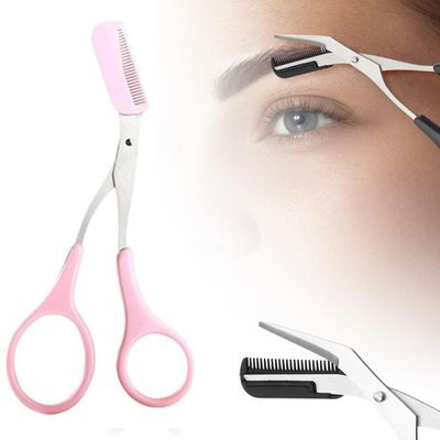 Eyebrow Scissors with Comb - 2025 New Stainless Steel Trimmer for Men & Women - Non-Slip Finger Grips, Precise Brow Shaping (Pink)(Pink)