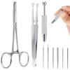 Mysora 9pcs Kit Stainless Steel Piercing Ball Grabber Tools/ 3mm Piercing Ball Screw Removal Tool/Reusable Bead Clamping Assistant Tool for Changing Jewelry&14g 16g 18g Piercings Taper Stretching Kit view 1