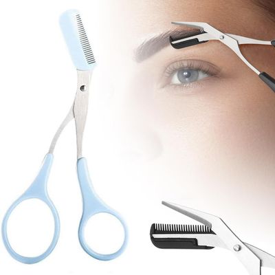 Eyebrow Scissors with Comb - 2025 New Stainless Steel Trimmer for Men & Women - Non-Slip Finger Grips, Precise Brow Shaping (Pink)(Blue)