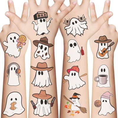10sheets Ghost tattoo stickers Halloween Ghost Temporary Tattoos for Adult, Assorted Waterproof Ghost Temp Tattoo Sticker for Goody Bag Stuffers Prizes Party Favors (Cute Ghost)