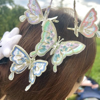 Wandelande Co.-Embroidery Butterfly Hair Clips Set 12pc Multi Color Stylish Accessories for Girls (D)