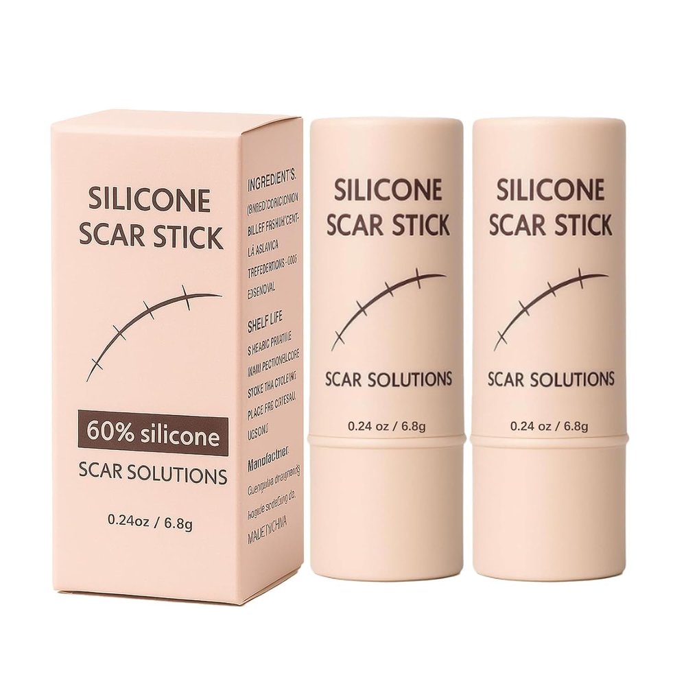 Silicone Scar Stick, 60% Silicone Scar Solutions for Face and Body, with Centella Asiatica & Vitamin E, Soothing & Moisturizing Scar Treatment for Old & New Scars, Massage Applicator for Body (2 Pcs)
