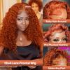 12 Inch Orange Ginger Curly Bob Wig 13x4 HD Lace Front Wigs Human Hair For Women Pre Plucked Wet and Wavy Short Bob Wigs 200% Density Deep Curly Human Hair Wig 350# view 2