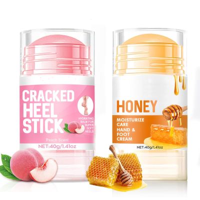 BOUSEPO 2 pcs Hydrating and Anti-Cracking Foot Cream, Anti Crack Foot Cream Stick, Foot Repair Cream for Dry Cracked Heels and Feet Women Men(Honey+Peach)