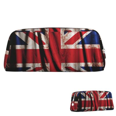 FZQVSLCM Pencil Case Leather Pen Bags Travel Makeup Bag British flag on black background Toiletry Bag Portable Cosmetic Bags Coin Purse