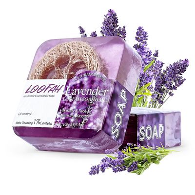 AKARY Lavender Loofah Soap, Exfoliating Scrub Soap Bar Deep Cleaning Bath, Softens Cuticle Smooth Skin Removing Dirty Balance Water Oil for Body Face Washing (100 G, Lavender)