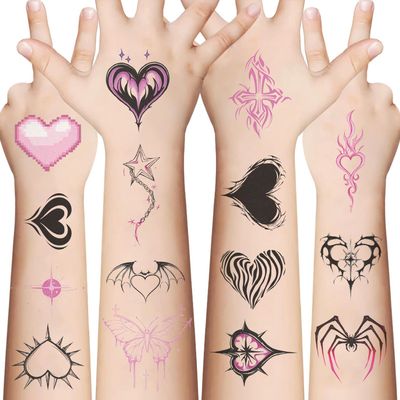 10 Sheets Y2k Aesthetic Temporary Tattoos Stickers for Girls Teens, Cool 2000s Cyber Trendn Temporary Tattoos Stickers Y2K Birthday Themed Party Supplies Decoration Collect(Y2K)