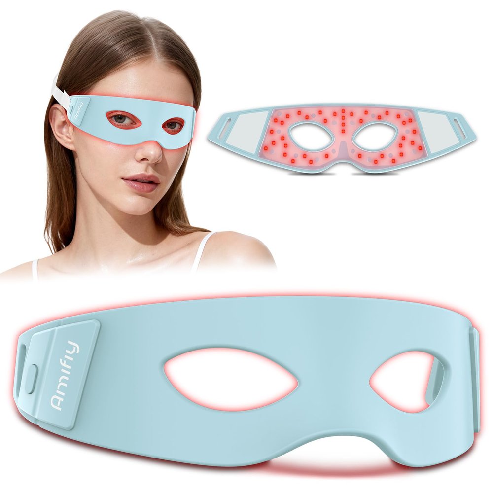Amifiy Red Light Therapy for Eyes, 3 Minutes Infrared Red Light Eye Mask for Under Eye Dark Circles, Eye Bags & Wrinkles, Collagen Booster Anti-Aging Device For Women & Men, Soft Silicone