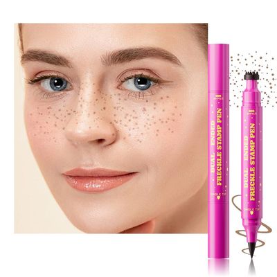 Brown Freckle Stamp with Eyeliner Pen,Natural Lifelike Freckle Makeup Pen Magic Freckle Color,Waterproof Longlasting Fake Freckles Stain Marker Pencil Face Decoration for Sunkissed Makeup,Vegan