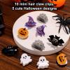 10pcs Mini Halloween Hair Claw Clips, Acrylic Mini Hair Clips with Bat Pumpkin Spider Web Ghost Witch Hat Shapes Funny Cute Halloween Accessories view 3