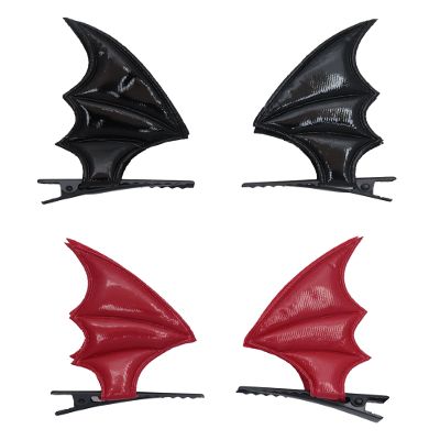 SOWAKA 2 Pair Bat Wings Hair Clips for Halloween Red Black Horror Devil Goth Ear Hairpins Hair Barrettes Accessories for Women Adults Cosplay Props Party Costume (Red and Black)