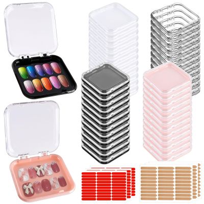 Aemygo 48 Sets Press On Nail Storage Box, Artificial Nail Display Case Acrylic Nail Boxes Press On Nail Packaging Box, Adhesive Double Sided Tape Nail Box for Nail Salon4 Colors