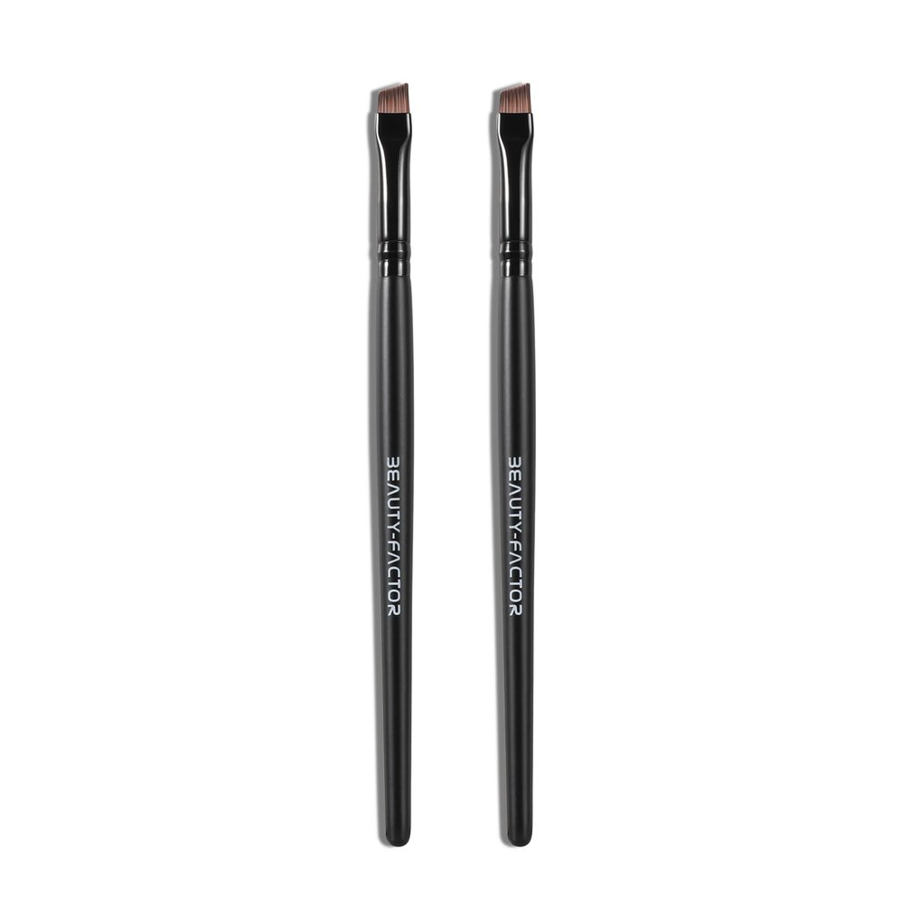 Angled Eyeliner Brush Set - 2PCS Precision Ultral Thin Angle Eye Liner Brushes Fine Point with Flat Bristles for Brow Powder, Smooth Gel, Cream, or Liquid for Creating Sharp Lines, Detailed Eye Looks