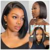 10 Inch Bob Wig Human Hair 13x4 HD Lace Front Wigs Pre Plucked Short Bob Wig Lace Frontal Wigs for Black Women, Short Straight Glueless Human Hair Wig with Elastic Band, 180% Density, Natural Black view 1