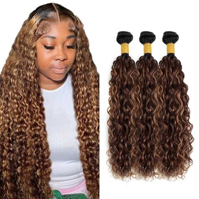 24 26 28 inch LadrXadr Highlight Bundles Human Hair Ombre Brown Bundles p4/30 Water Wave Bundle #4 Brown Human Hair Bundle
