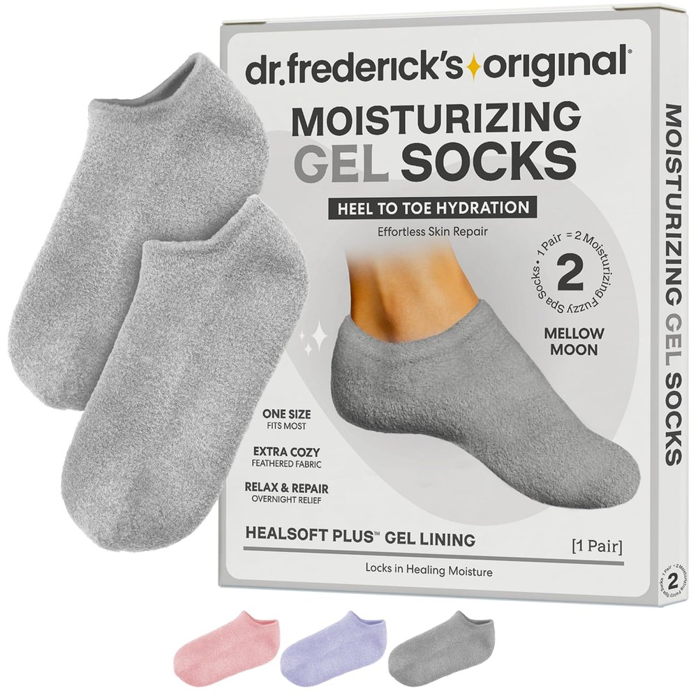 Dr. Fredericks Original Moisturizing Gel Socks for Men & Women  Dry Feet & Cracked Heel Treatment  Full Foot Gel Lining with Mango Butter, Shea Butter, Jojoba & Coconut Oil (Mellow Moon)