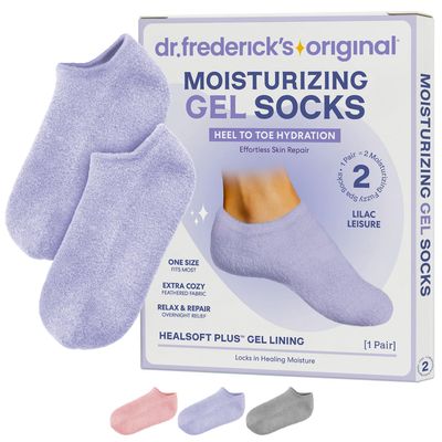Dr. Fredericks Original Moisturizing Gel Socks for Men & Women  Dry Feet & Cracked Heel Treatment  Full Foot Gel Lining with Mango Butter, Shea Butter, Jojoba & Coconut Oil (Lilac Leisure)