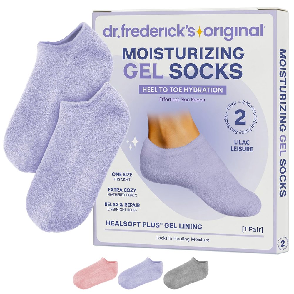 Dr. Fredericks Original Moisturizing Gel Socks for Men & Women  Dry Feet & Cracked Heel Treatment  Full Foot Gel Lining with Mango Butter, Shea Butter, Jojoba & Coconut Oil (Lilac Leisure)