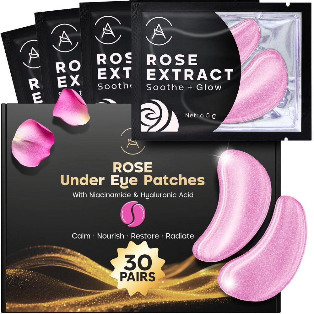 AURAE Rose Under Eye Patches (30 Pairs) - Under Eye Mask for Appearance of Dark Circles - For Puffy Eyes Smoothing - Skincare Mask