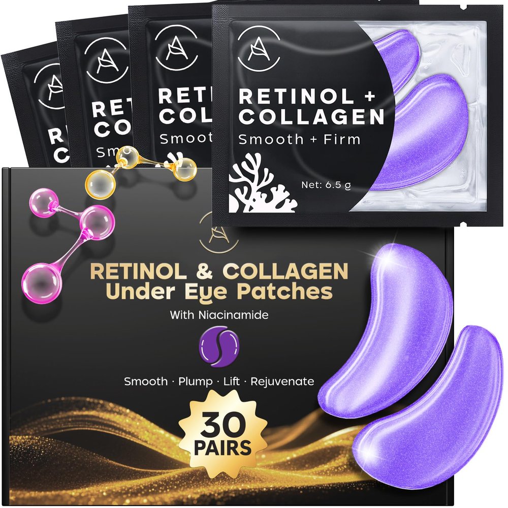 AURAE Retinol & Collagen Under Eye Patches (30 Pairs) - For Dark Circles & Puffy Eyes - Eye Care Mask