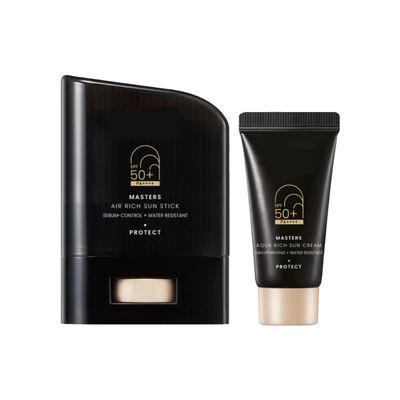 SPF 50+ PA++++ Masters Air Rich Sun Stick 14g + Aqua Sun Cream 10ml Set Lightweight, Non-Greasy Sun Stick for Face, Water-Resistant