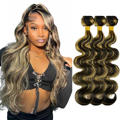 Blonde Bundles Human Hair P1B27 Body Wave Bundles Niegmeag Virgin Remy Hair 3 Bundles 24 26 28 Inch Double Weft Soft and Silky Honey Blonde Bundle Hair Weave