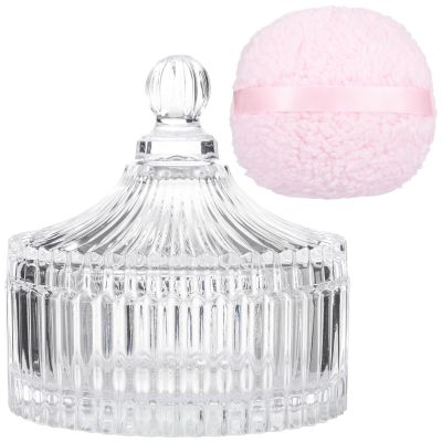 2 Pcs Glass Powder Puff Set, Decorative Jars With Lids, Ideal For Body Powder Application