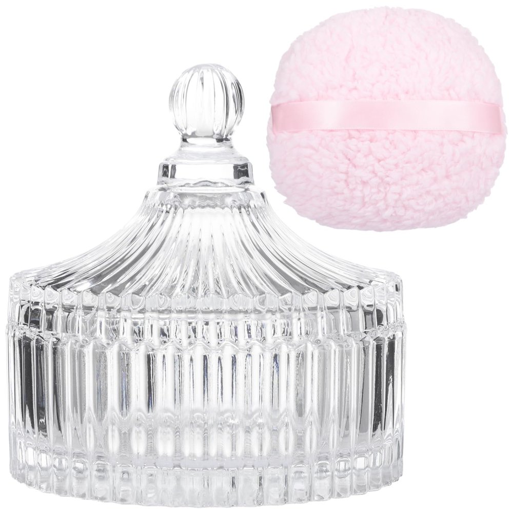2 Pcs Glass Powder Puff Set, Decorative Jars With Lids, Ideal For Body Powder Application