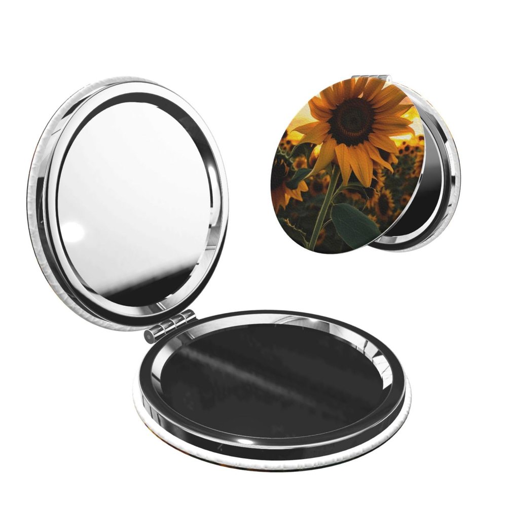 DWVTSLH Farm Sunflower Compact Mirror for Purse, Double-Sided 2X/1X Magnifying Mirror for Women Men, Travel Makeup Mirror for Handbag, Handheld Vanity Mirror for Gift