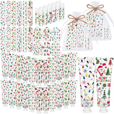 12 Sets/72 Pcs Christmas Party Favors Christmas Hand Cream Body Lotion Lip Balm Nail File Gifts Set Xmas Stocking Stuffers Travel Size Lotion Bulk Holiday Party Supplies for Coworkers Women Adults