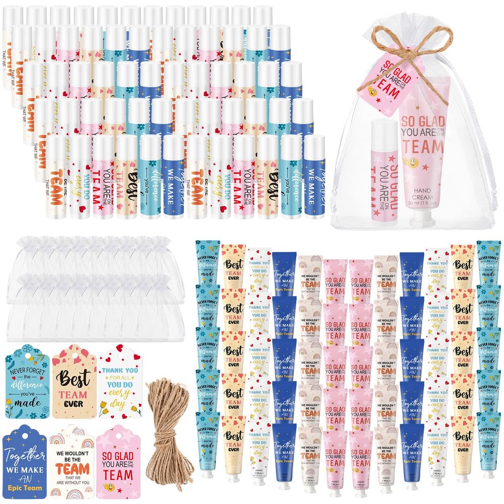 Dansib 72set/288pcs Best Team Ever Gifts Team Appreciation Thank You Gifts for Coworkers Women Employee Appreciation Gift Party Favors Basket Stuffers Items Travel Hand Lotion and Lip Balm Set