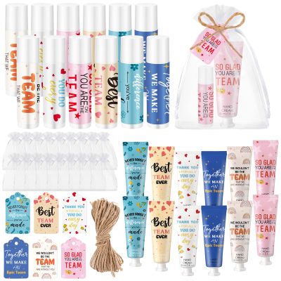 Dansib 12sets/48pcs Best Team Ever Gifts Team Appreciation Thank You Gifts for Coworkers Women Employee Appreciation Gift Party Favors Basket Stuffers Items Travel Hand Lotion and Lip Balm Set
