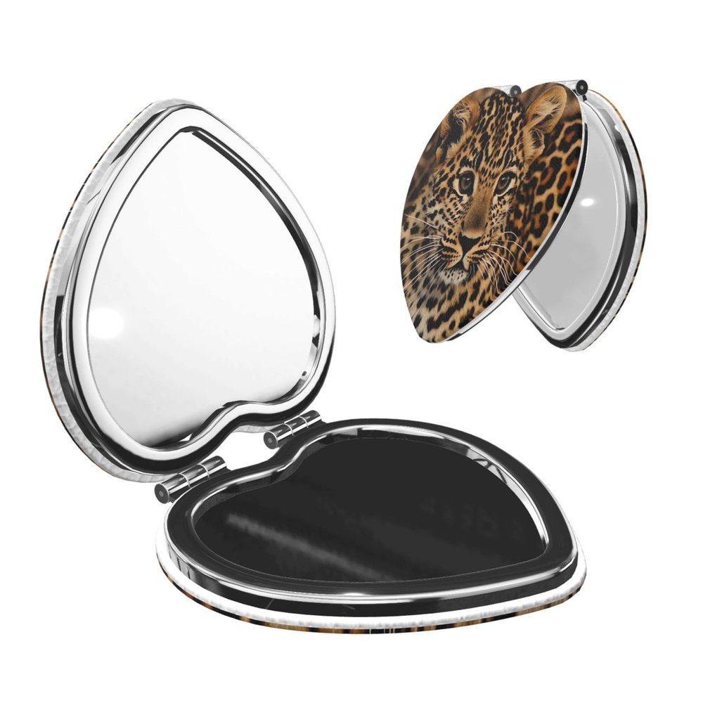 DWVTSLH Cute Leopard Compact Mirror for Purse, Double-Sided 2X/1X Magnifying Mirror for Women Men, Travel Makeup Mirror for Handbag, Handheld Vanity Mirror for Gift