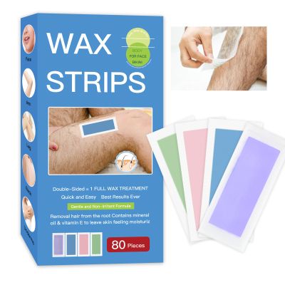 Wax Strips for Hair Removal 80PCS Large size Body Waxing Strips Patches with 20 Bags Calming Oil Wipes Honey Depilatory Patch at Home Easy Hair Removal for Men, Women, Face, Body