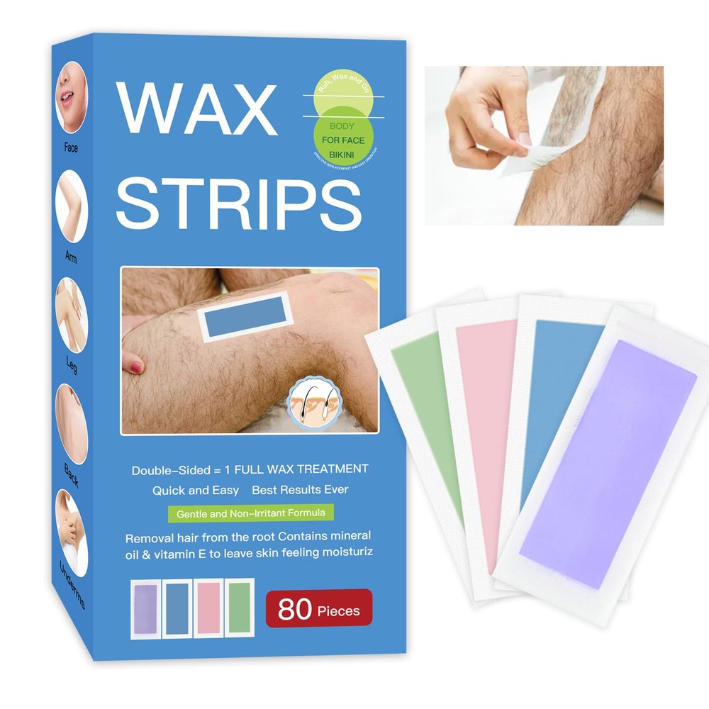 Wax Strips for Hair Removal 80PCS Large size Body Waxing Strips Patches with 20 Bags Calming Oil Wipes Honey Depilatory Patch at Home Easy Hair Removal for Men, Women, Face, Body