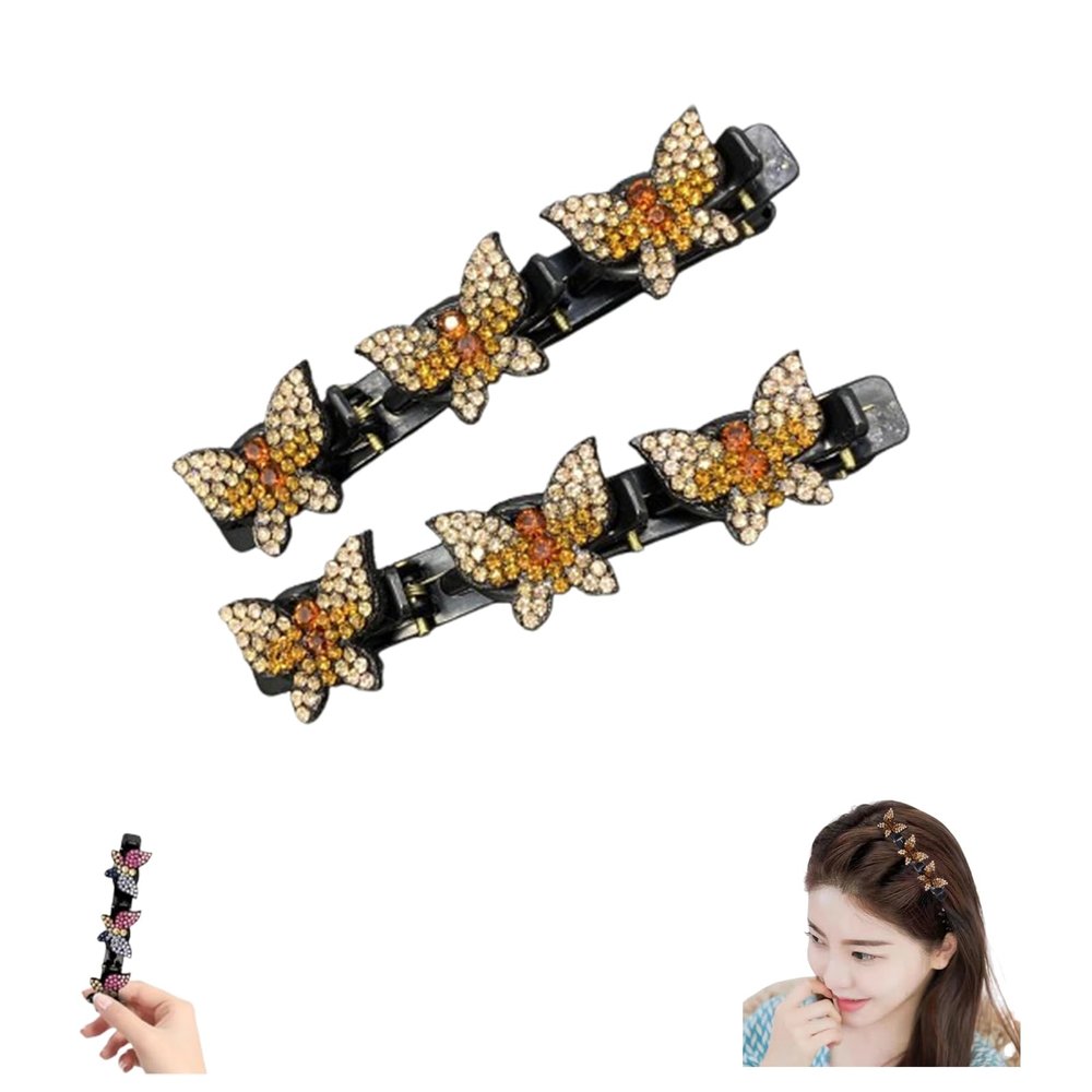 2025 Shiny Crystal Stone Braided Hair Clips for Women and Girls, Rhinestones, Easy to Braid Hair Clips (Style-1)