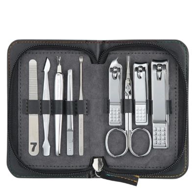 Hja Boutiques US Nail Clippers 9 Pcs Nail Art Tools Kits Nail Clippers Trimmers Kit with Leather Box Nail File/Cuticle Pusher/Callus Shaver/Earpick Manicuring
