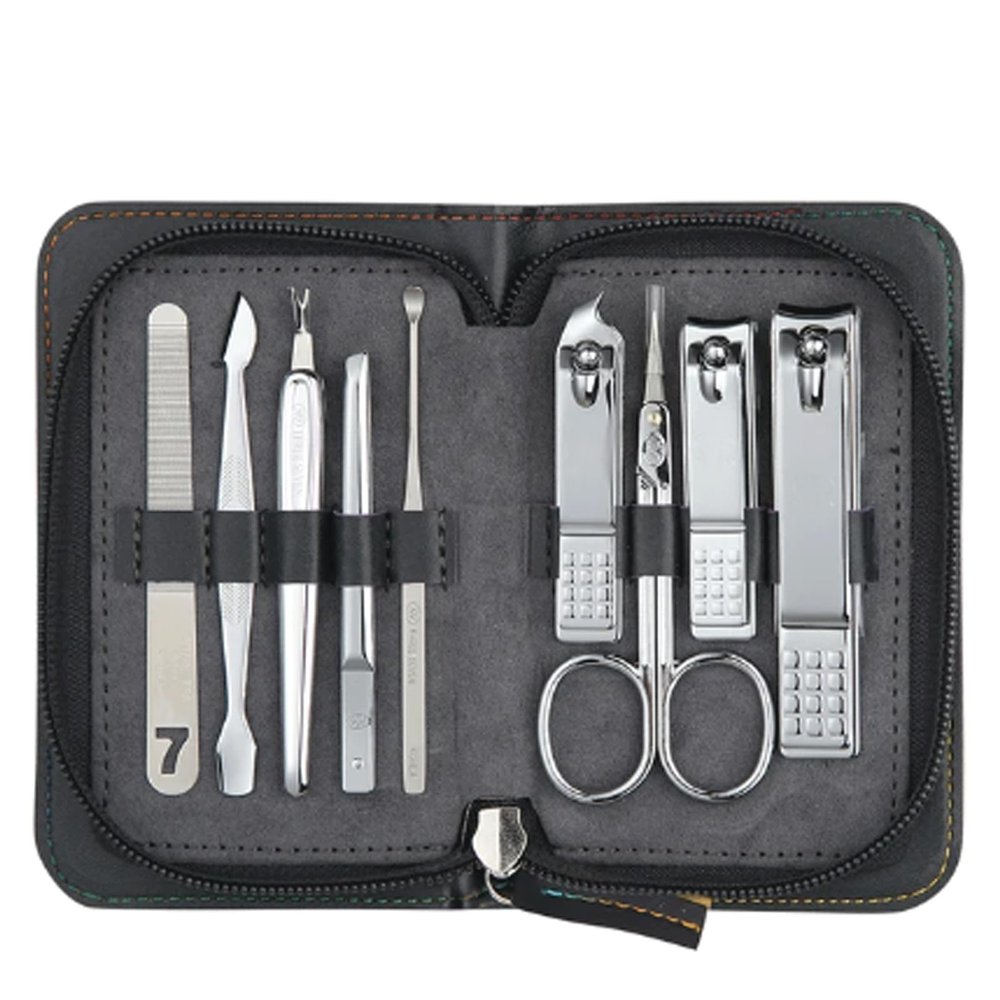 Hja Boutiques US Nail Clippers 9 Pcs Nail Art Tools Kits Nail Clippers Trimmers Kit with Leather Box Nail File/Cuticle Pusher/Callus Shaver/Earpick Manicuring