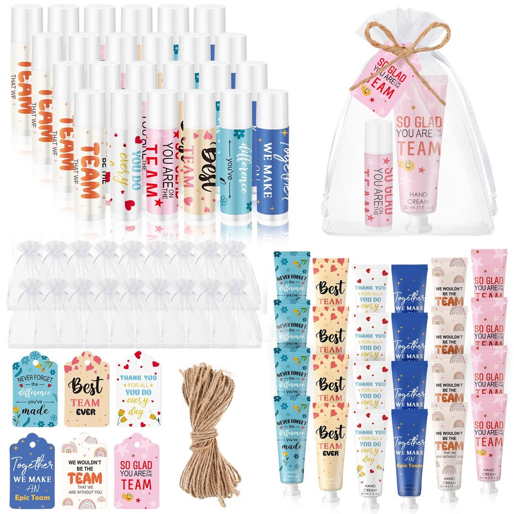 Dansib 24set/96pcs Best Team Ever Gifts Team Appreciation Thank You Gifts for Coworkers Women Employee Appreciation Gift Party Favors Basket Stuffers Items Travel Hand Lotion and Lip Balm Set