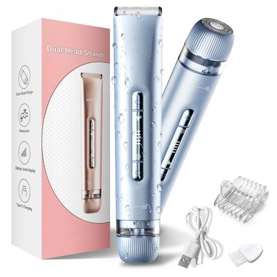 Bikini Trimmer for Women,2 in 1 Womens Electric Razors,Dual Head Shaver for Women Lady Facial Pubic Legs Private Area Body Hair,IPX7 Waterproof Wet & Dry