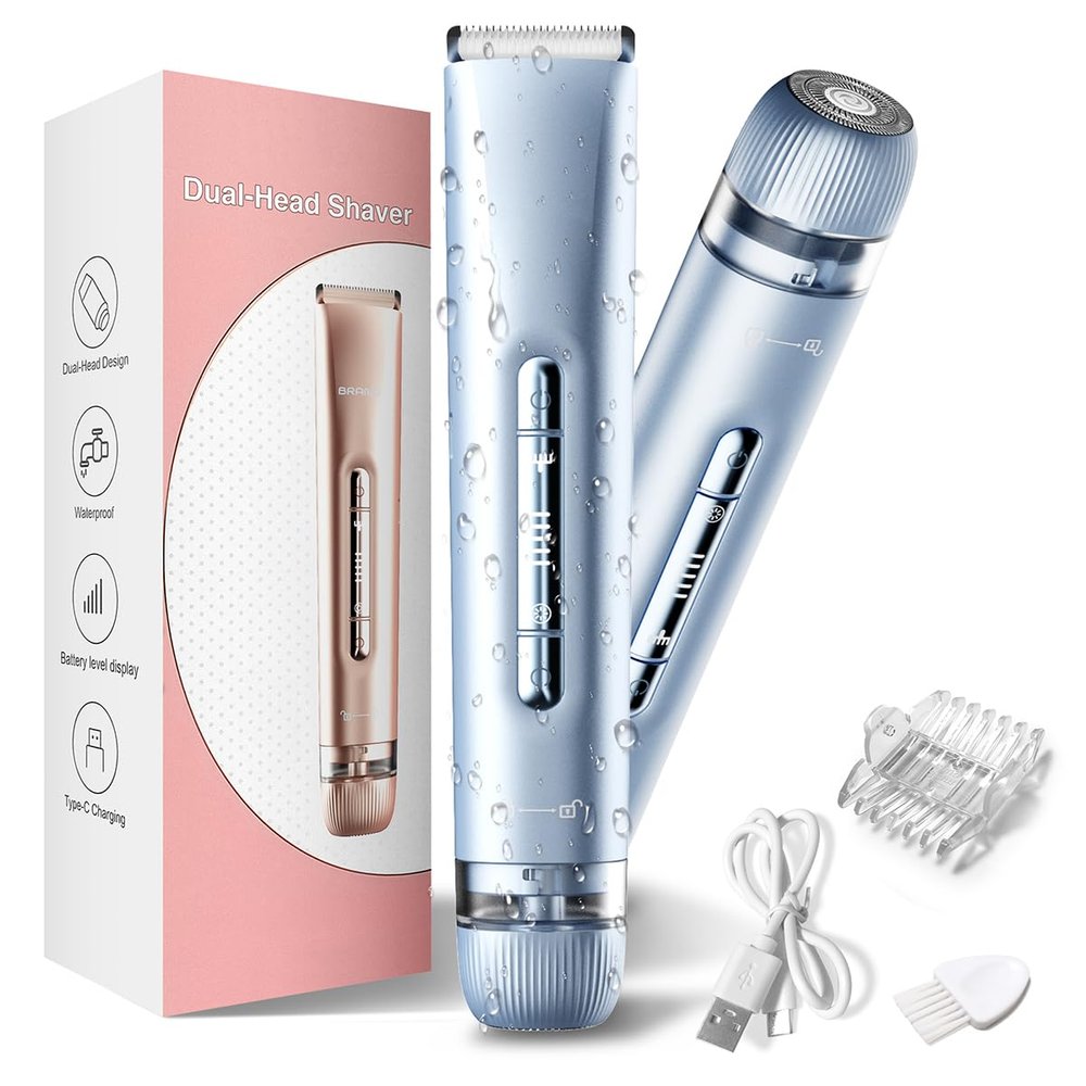 Bikini Trimmer for Women,2 in 1 Womens Electric Razors,Dual Head Shaver for Women Lady Facial Pubic Legs Private Area Body Hair,IPX7 Waterproof Wet & Dry