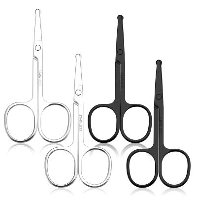 XLIUAX 4 Pcs Nose Hair Scissors, Rounded Tip Eyebrow Scissors Stainless Steel Blunt Tip Trimmer Will Not Hurt the Nasal Cavity for Nose Eyebrow Eyelashes Trimming Mustache Beard Grooming