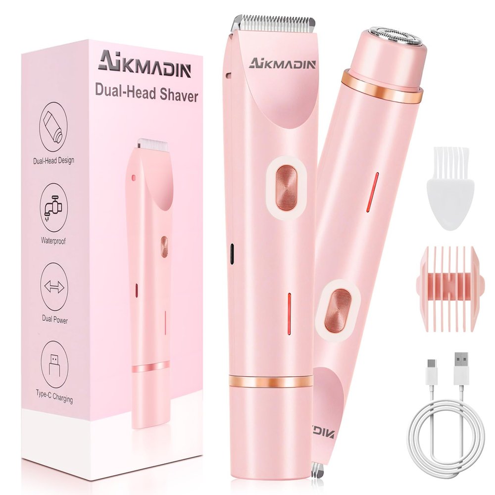Dermave Bikini ShaverBikini Trimmer for Women Gentle Electric Razor for Sensitive Areas, Waterproof USB-C Rechargeable Shaver for Body & Face, Stocking Stuffers Holiday Gift Petal Pink