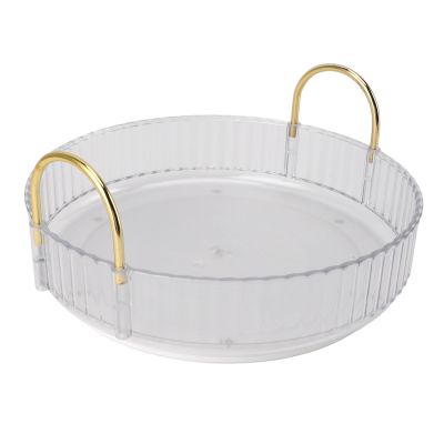 360 Rotating Makeup Organizer, Clear Countertop Perfume Organizer Tray and Storage with Dual Handles for Bedroom Bathroom (White)