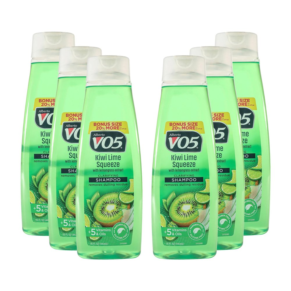 VO5 Alberto Kiwi Lime Squeeze Clarifying Shampoo - Moisturizing Shampoo for Build Up - 5 Vitamins and Oils - 15 oz - Pack of 6