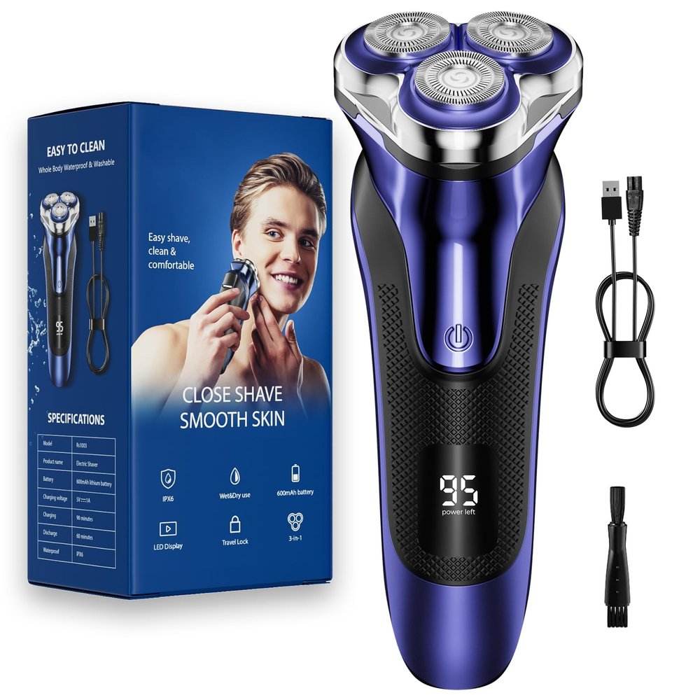 Electric Razor Electric Shaver for Men Face, with Pop Up Trimmer Waterproof Wet Dry Rechargeable Shaver Blue