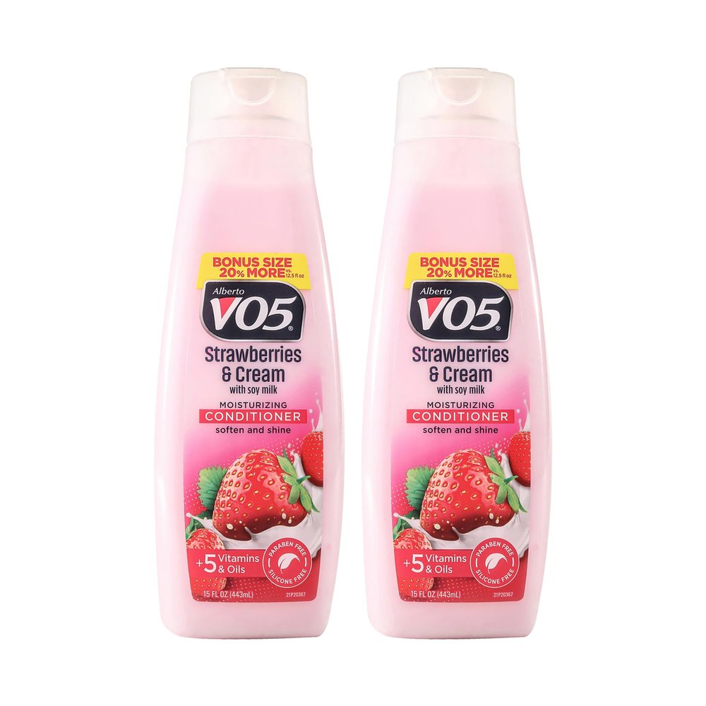 Alberto VO5 Strawberries and Cream Moisturizing Conditioner - Hair Conditioner with Soy Milk Protein, 5 Oils and 5 Vitamins - 15 oz - Pack of 2