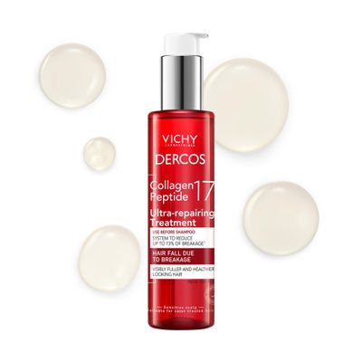 Dercos Collagen Peptide 17 Ultra-Repairing Treatment, 150ml, Anti Hair Fall Pre-Shampoo Bond Repair Hair Treatment, Strengthens, Reduces Breakage, Preps & Protects