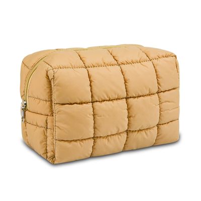 AMZMA Puffy Quilted Makeup Bag for Women, Water-Resistant Nylon Travel Toiletry Organizer Pouch, Cosmetic Bag with Wide-Open Design, Aesthetic Gift for Work Daily