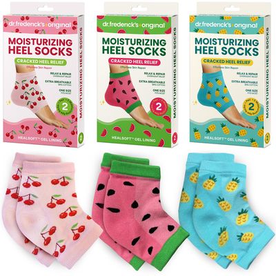 Dr. Frederick's Original Moisturizing Heel Socks for Dry Cracked Heels Treatment - 3 Pairs - Infused with Coconut Oil and Mango Butter - Stocking Stuffers for Adults - Summer Print